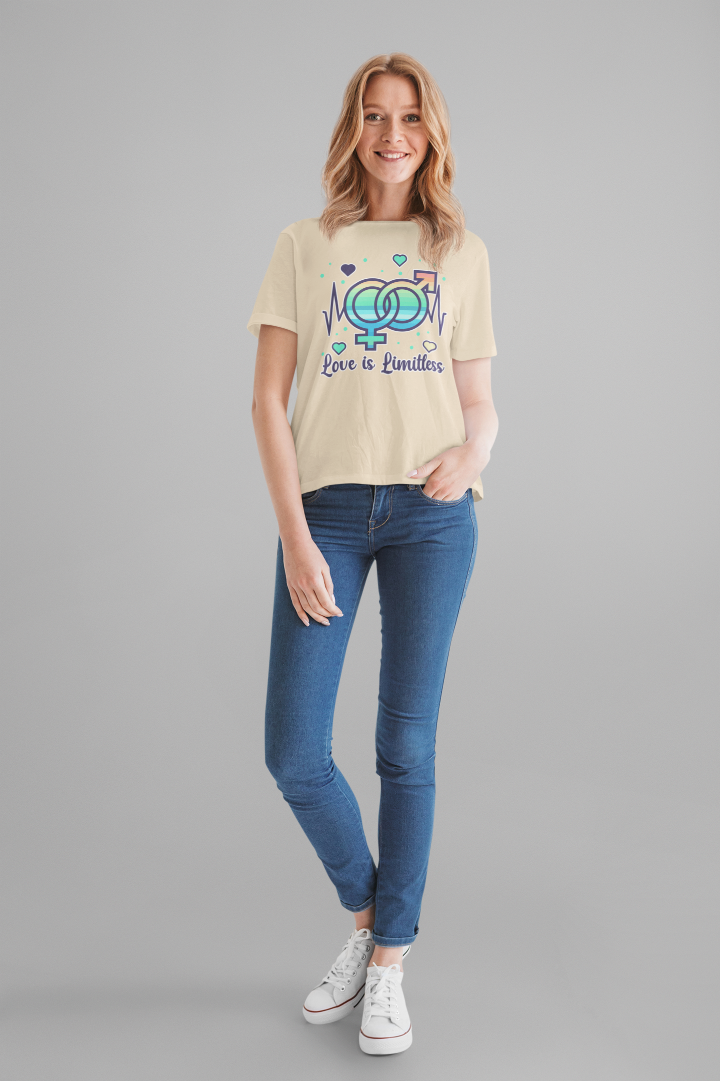 Love Is Limitless – Interconnected Gender Symbols & Heart Graphic T-Shirt