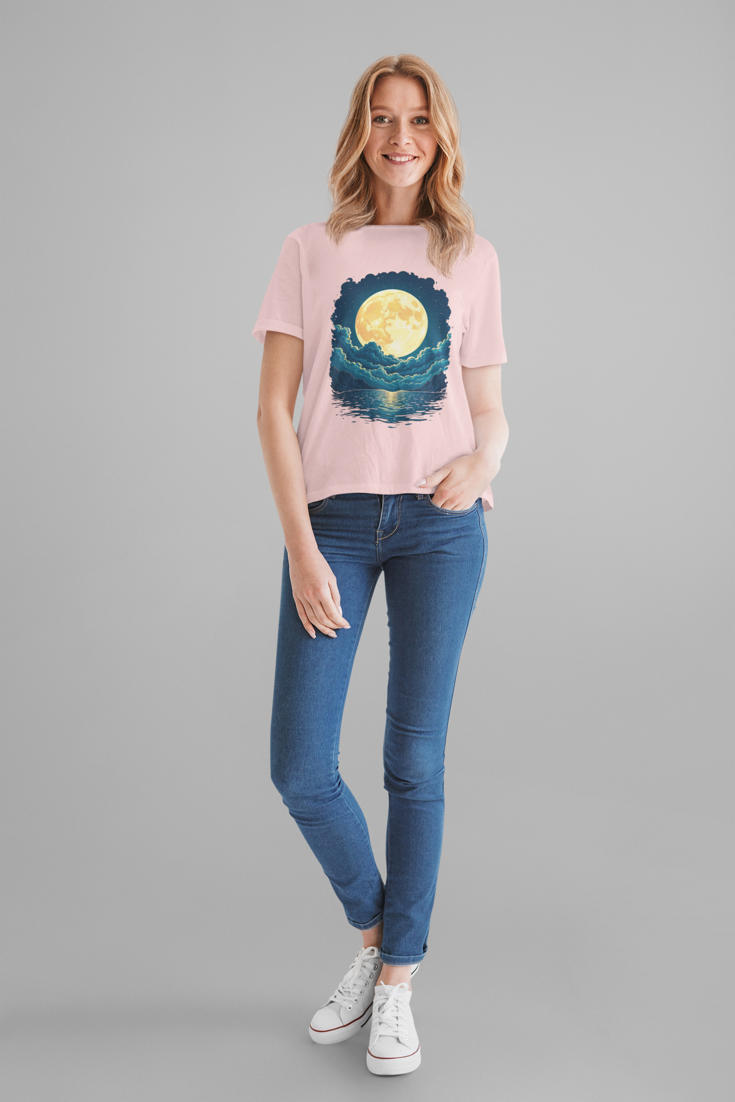 Full Moon Over Water T-Shirt – Night Sky and Clouds Graphic Tee