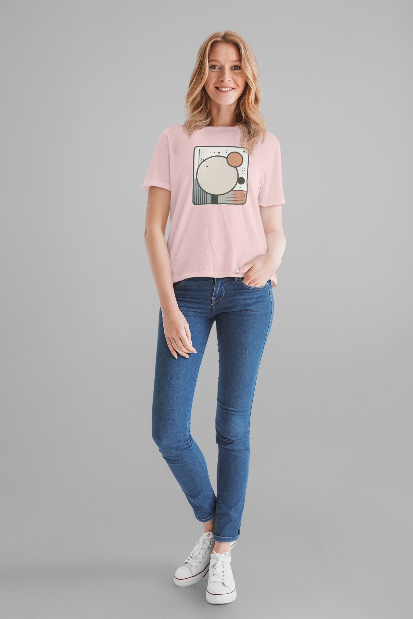 Less Is More Tshirt – Minimalist Geometric Rectangle with Colorful Circles and Lines