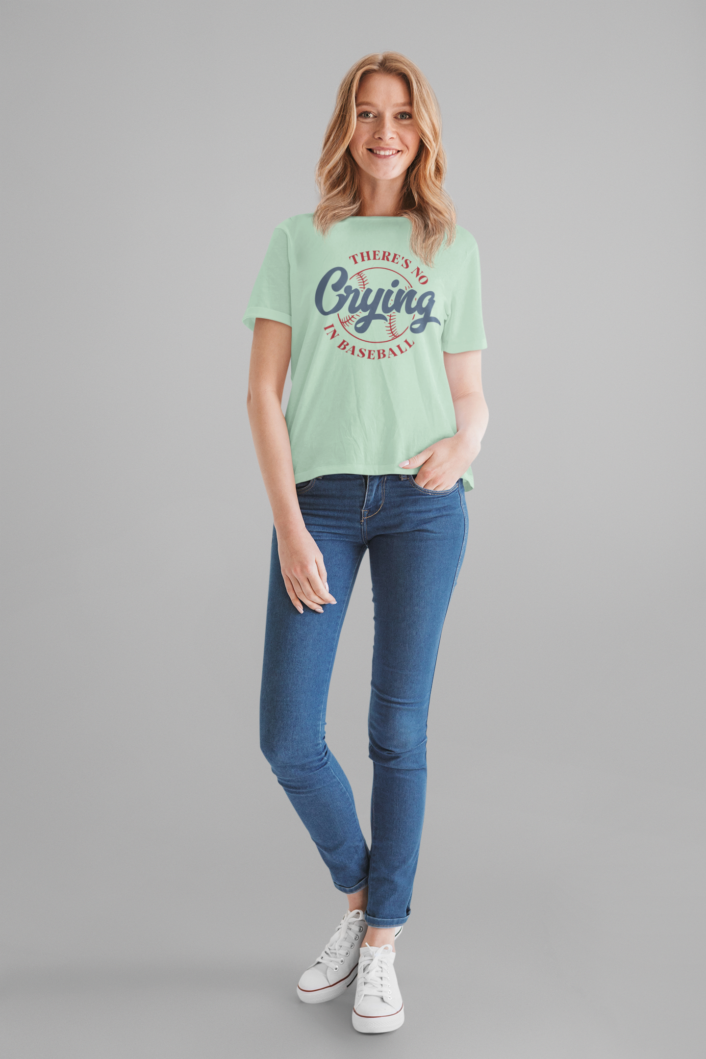 Baseball tshirt -Theres No Crying In Baseball Tshirt Large Baseball Outline with Crying Text Humor