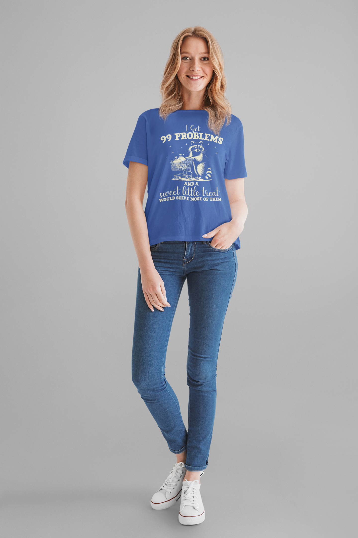 Raccoon with Sunglasses T-Shirt – Funny Shopping Cart & Cash Bags Graphic Tee