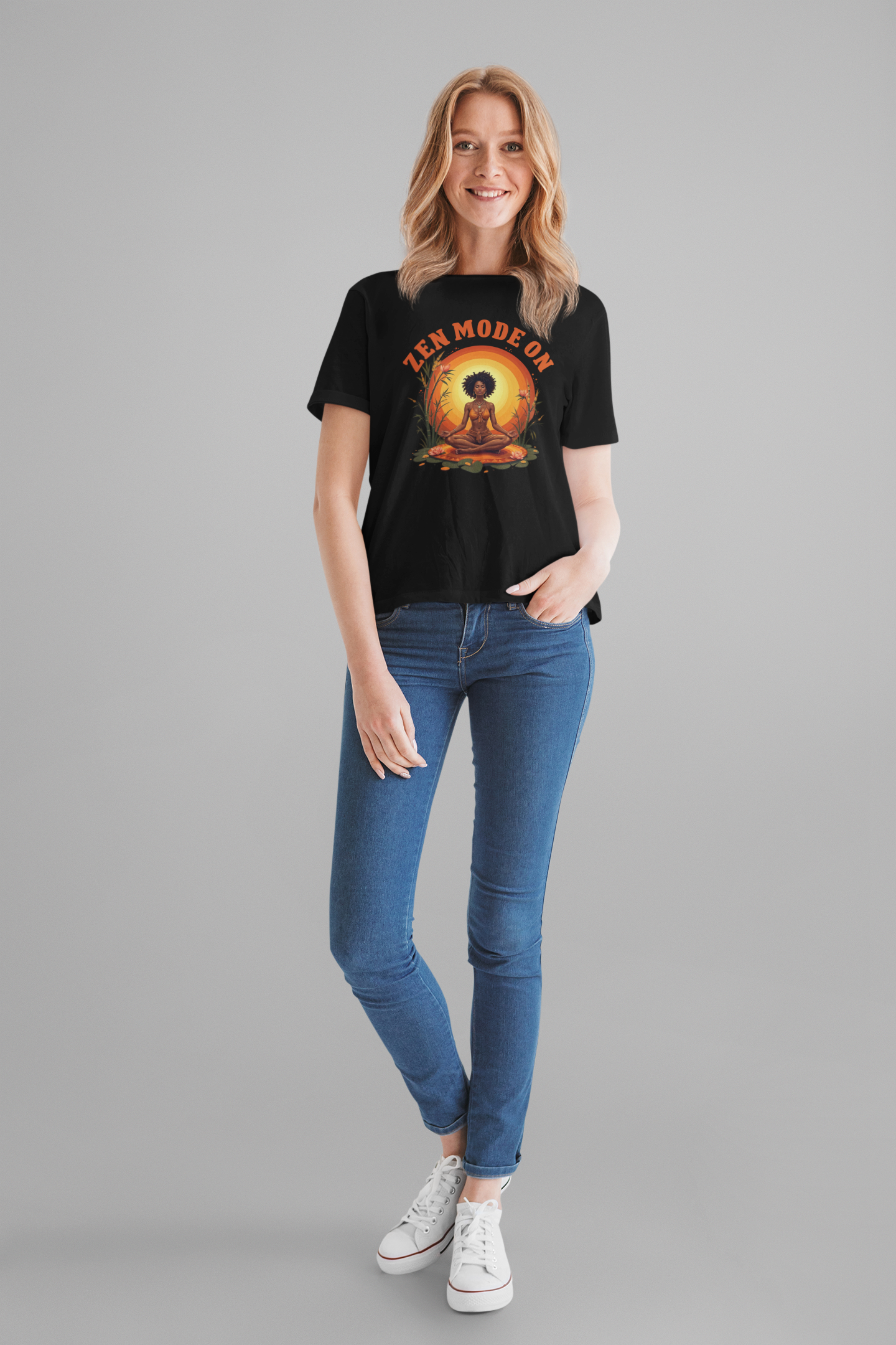 Zen Mode On – Peaceful Meditation Lotus Glow Graphic T-Shirt