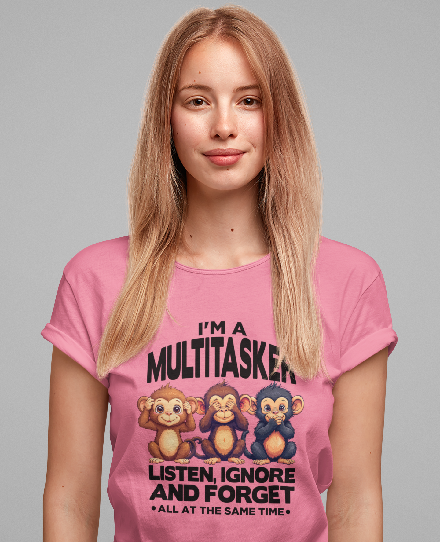 I'm a Multitasker Tshirt – Listen, Ignore, and Forget with Three Wise Monkeys Graphic