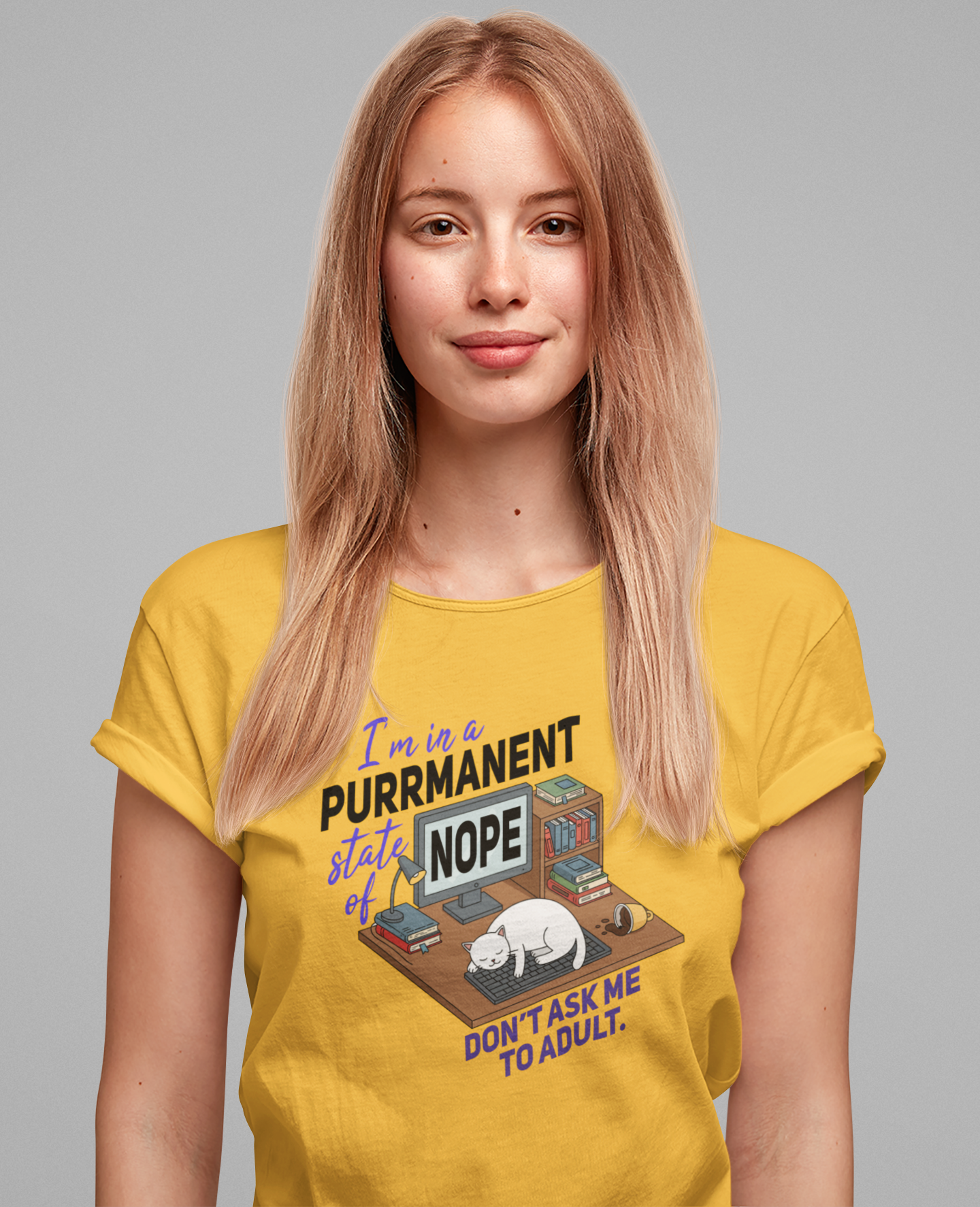 I’m in a Purrmanent State of Nope Tee, Cat Mood Shirt, Funny Anti Adulting Graphic Tee, Feline Sass Top, Lazy Day Gift