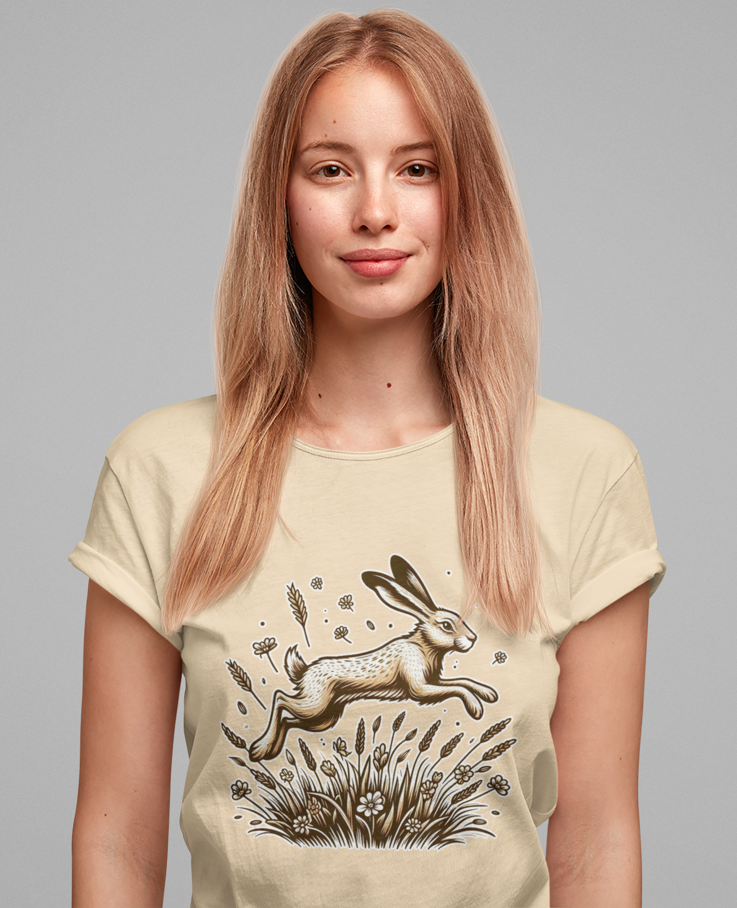 Leaping Lively Hare in Grain Field with Lush Grass Graphic T-Shirt