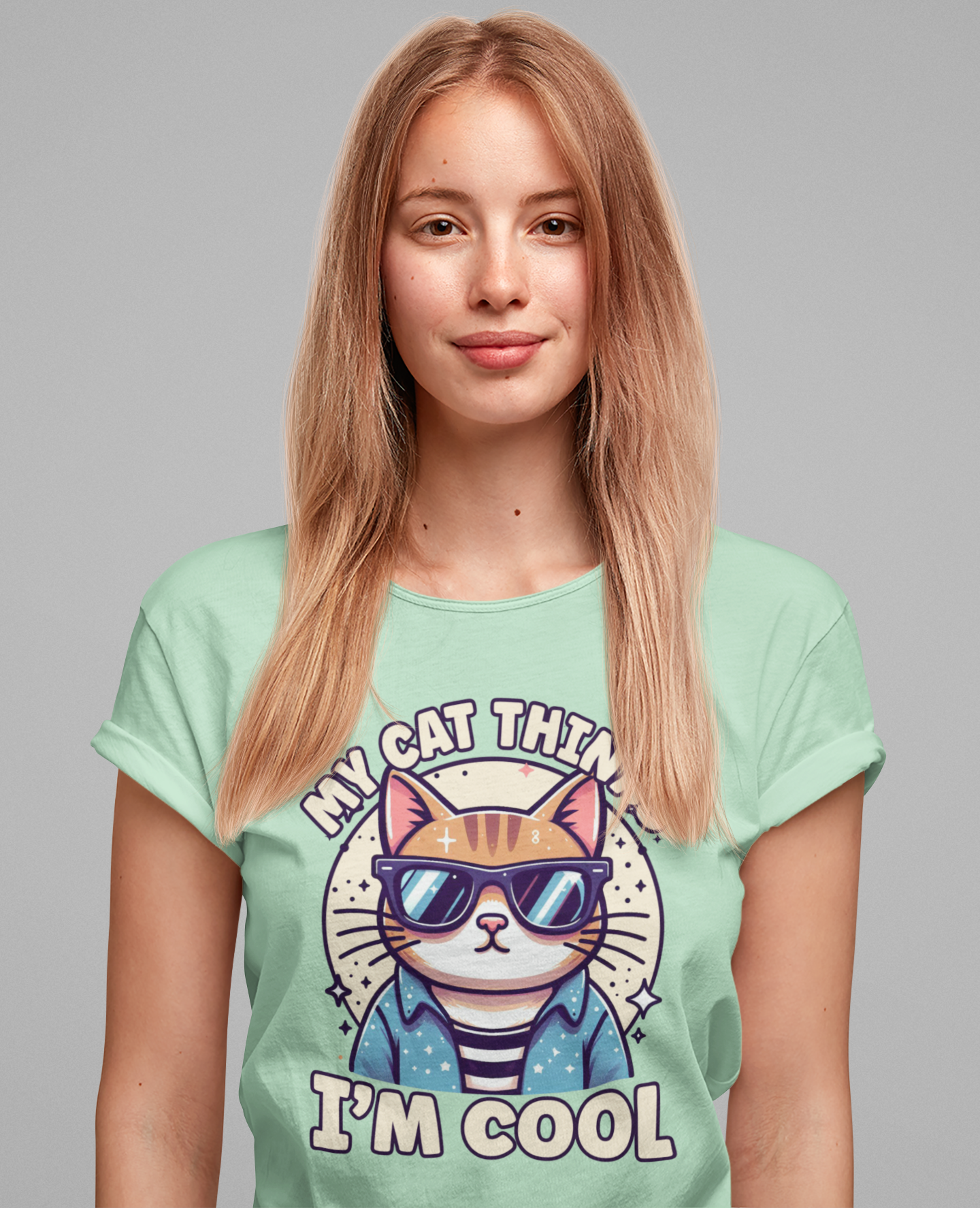 My Cat Thinks I'm Cool | Serious Cat with Sunglasses Graphic T-Shirt