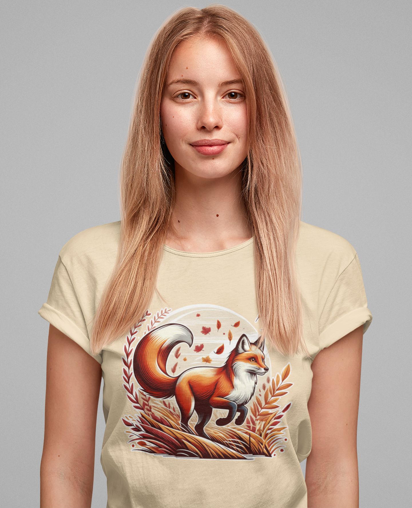 Grace and Agility - Elegant Fox Leaping in Grain Field with Flying Leaves Graphic T-Shirt