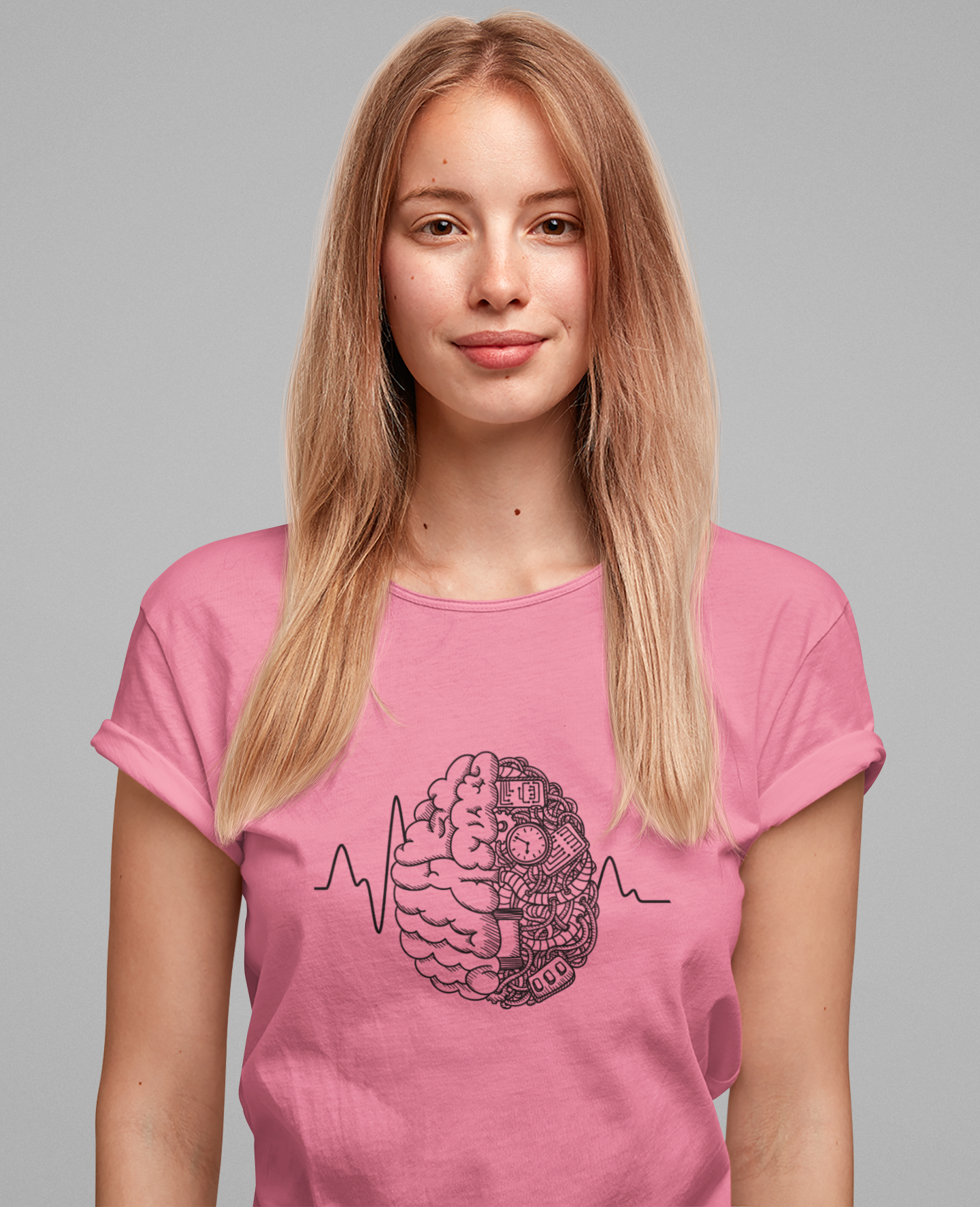 Human Brain Split Design Tshirt – Life Line with Nature & Man-Made Elements