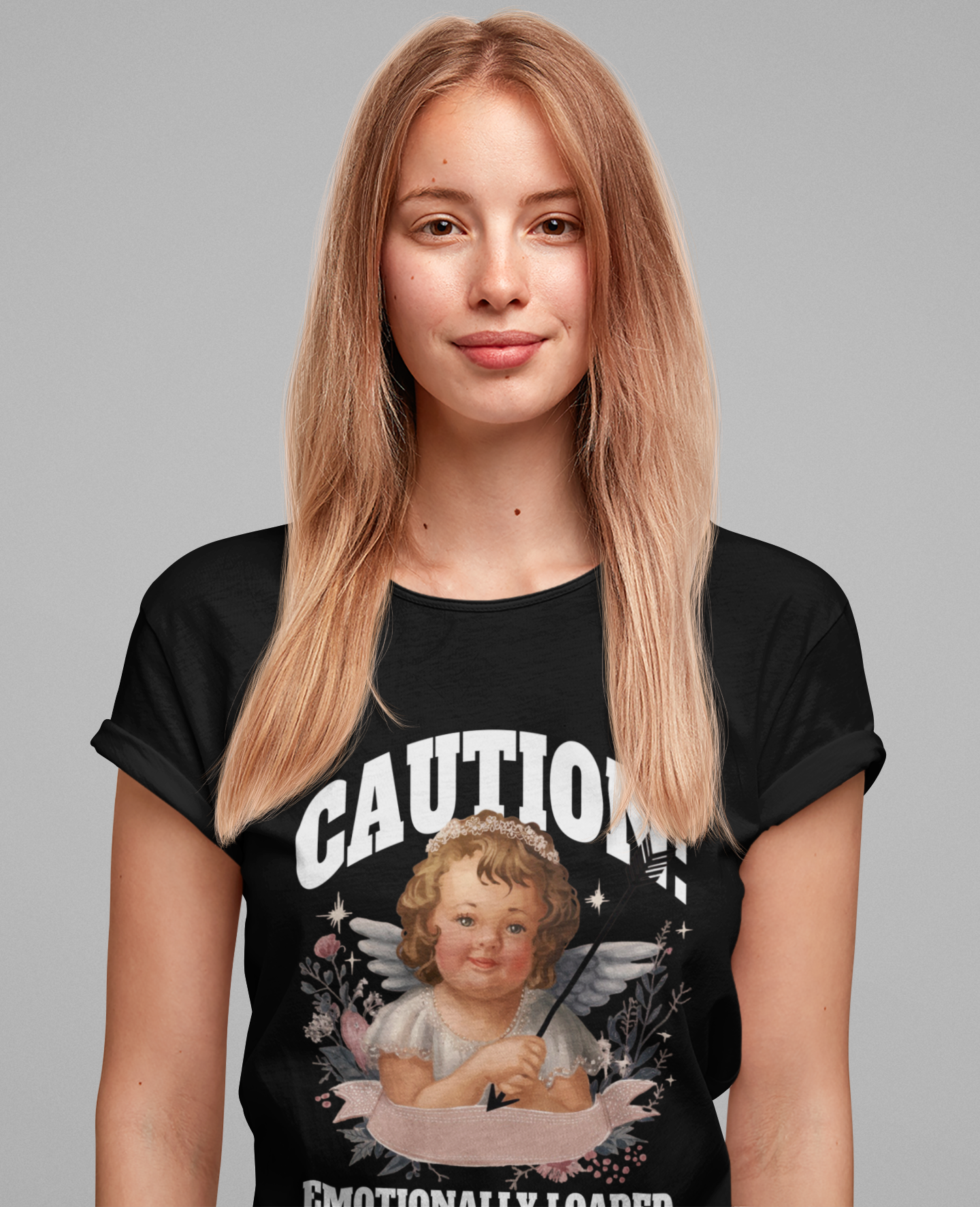 Caution: Emotionally Loaded | Little Girl Angel with Arrow Graphic T-Shirt