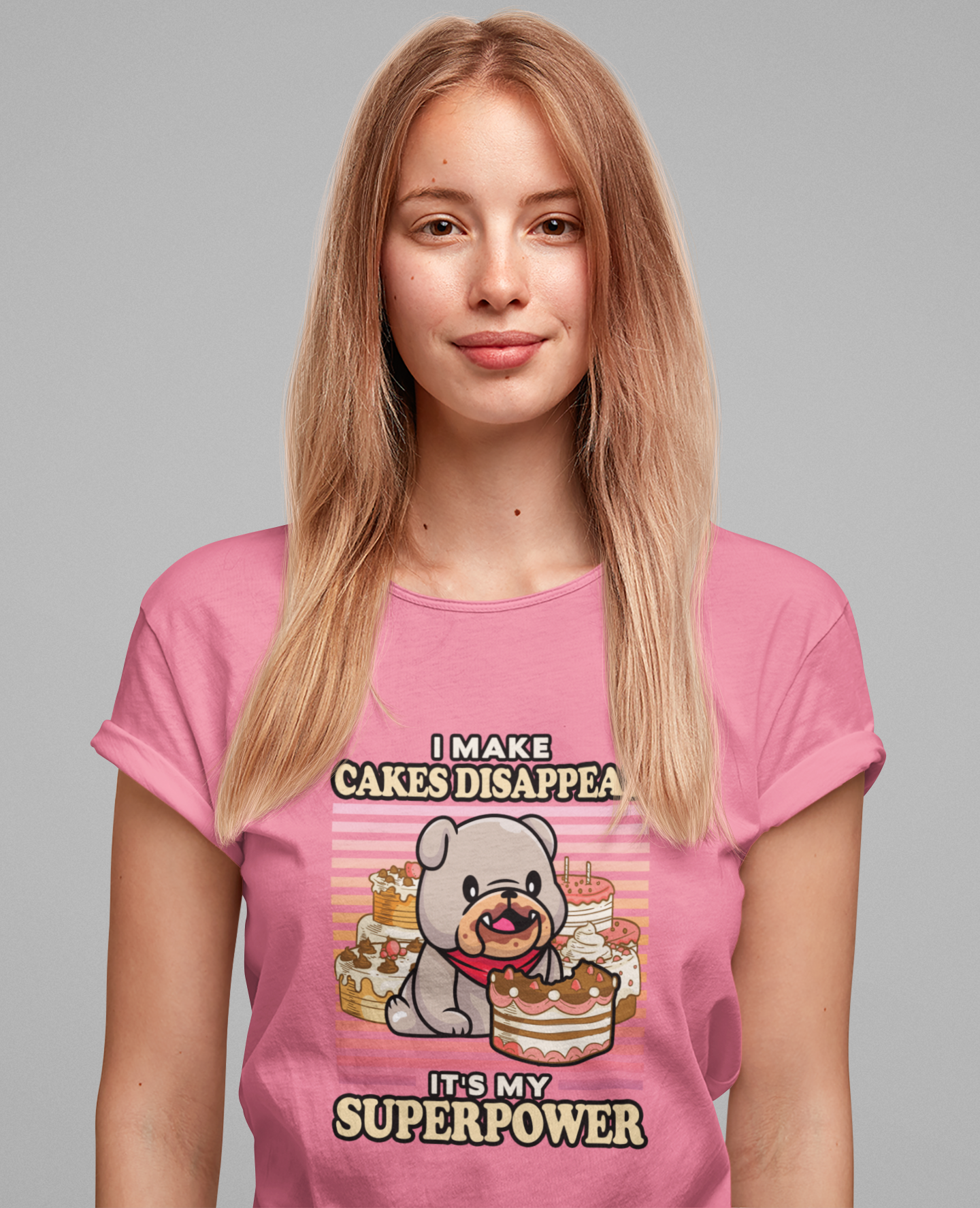 I Make Cakes Disappear T-Shirt – Cute Dog With Cakes Funny Super Power Graphic Tee