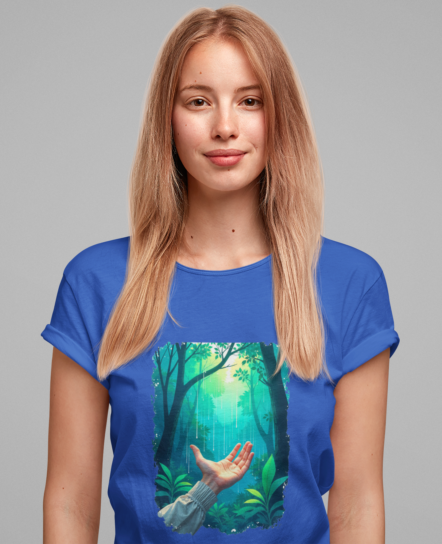 Forest Connection T-Shirt – Hand Reaching for Rain Nature Art
