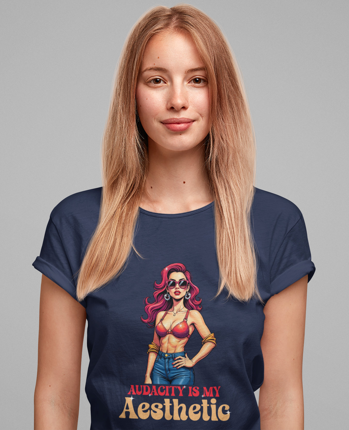 Audacity Is My Aesthetic – Stylish Woman with Sunglasses Graphic T-Shirt