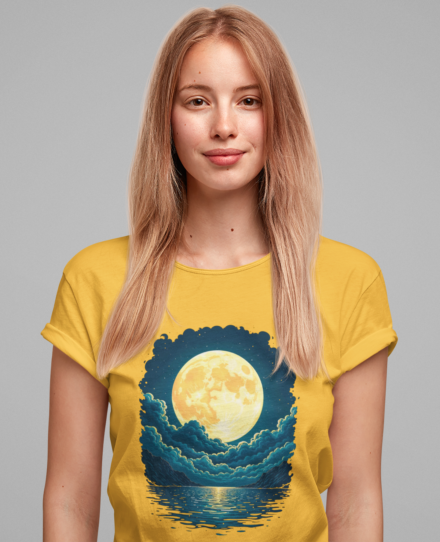 Full Moon Over Water T-Shirt – Night Sky and Clouds Graphic Tee