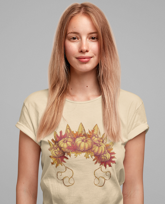 Pumpkin Queen’s Satchel – Botanical Pumpkin Plant & Leaves Graphic T-Shirt