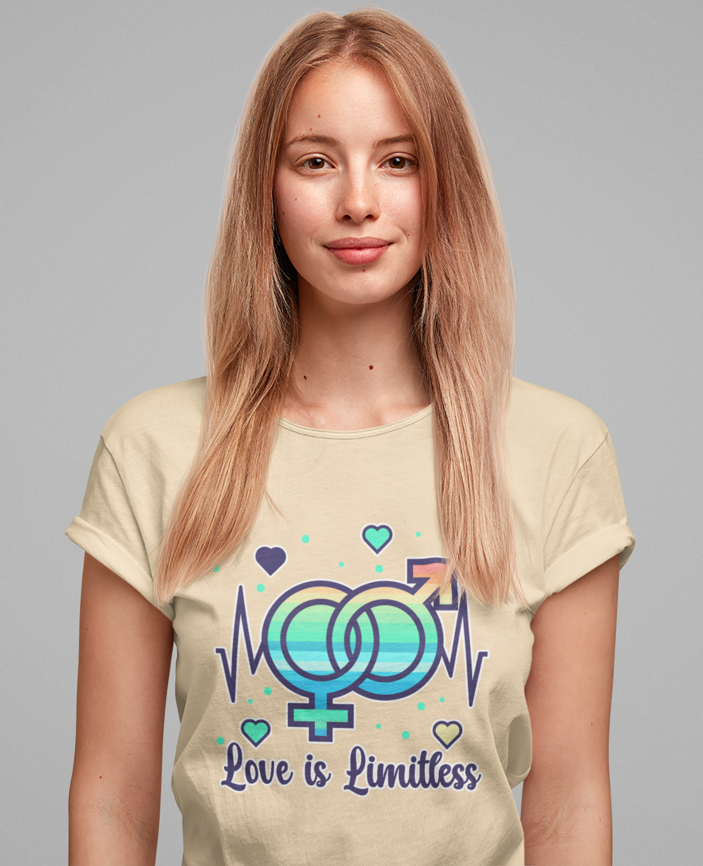 Love Is Limitless – Interconnected Gender Symbols & Heart Graphic T-Shirt