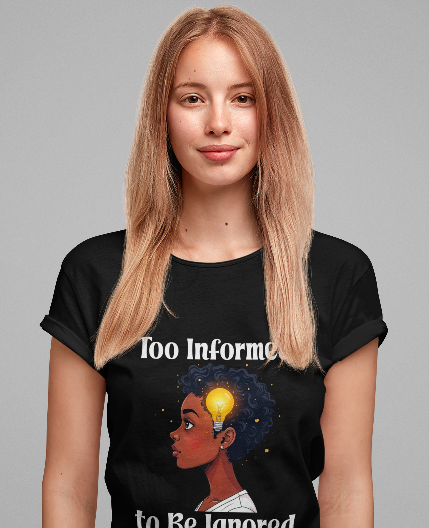 Too Informed to Be Ignored | Illuminated Insight Girl Graphic T-Shirt