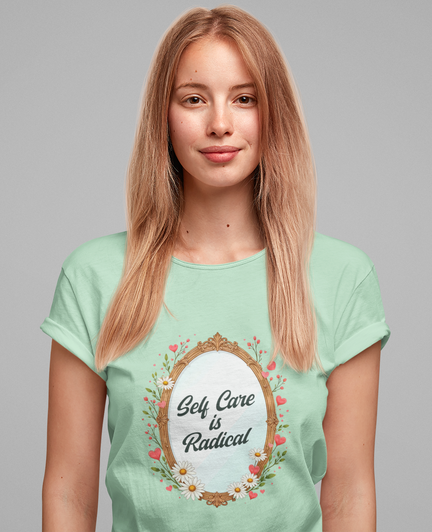 Self Care Is Radical – Floral Oval Mirror Graphic T-Shirt