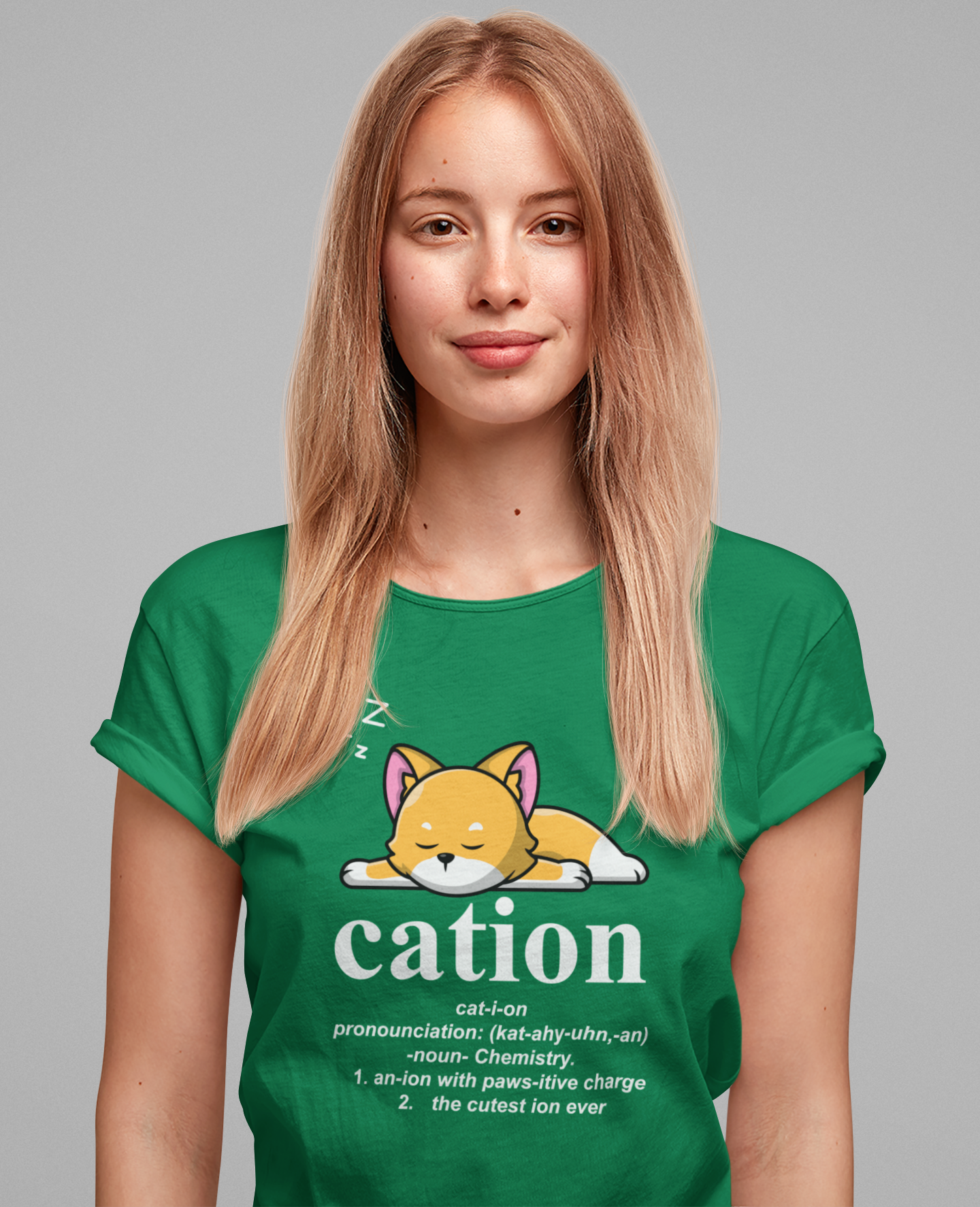 Caution Cat-i-on Tshirt – Lazy Sleepy Cat Chemistry Pun