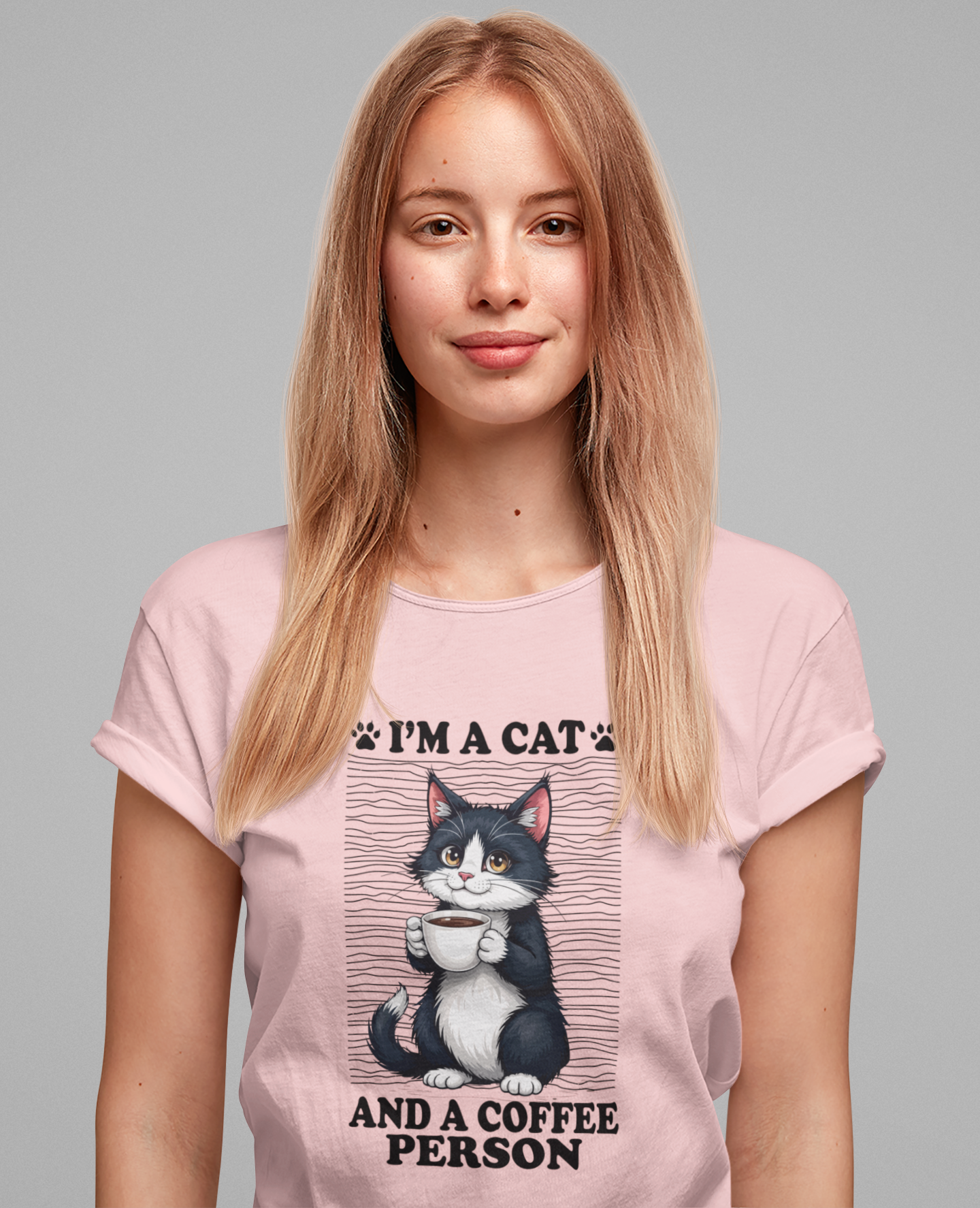 Cat and Coffee Person T-Shirt – Cute Cat Holding Coffee Cup Tee