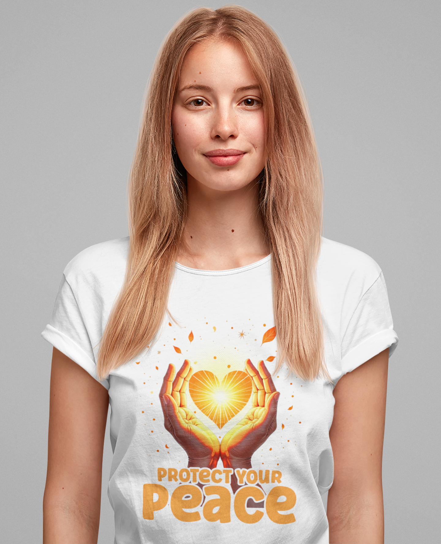 Protect Your Peace – Praying Hands with Heart & Nature Elements Graphic T-Shirt