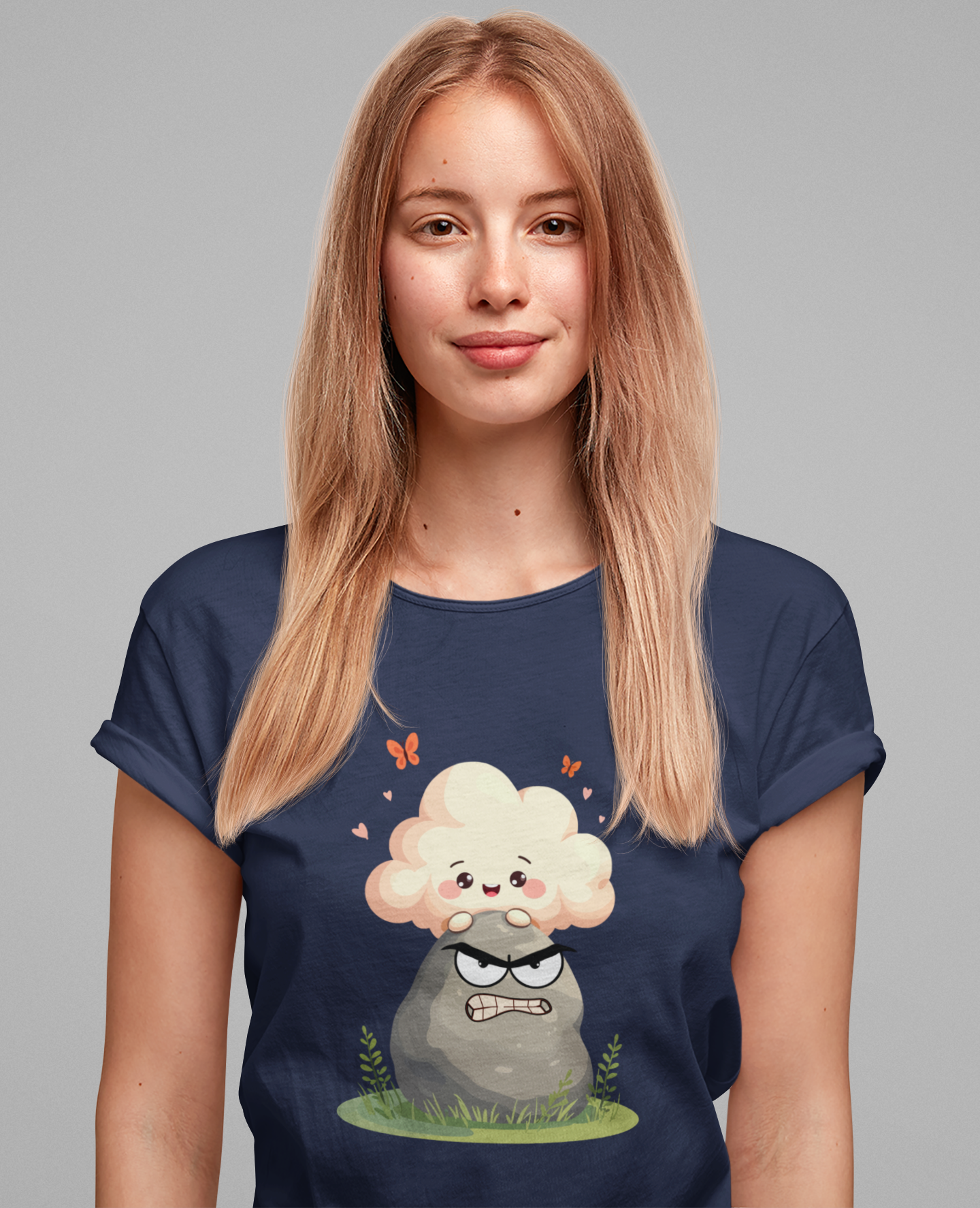 Soft but Solid - Smiling Cloud vs. Angry Rock – Playful Nature Face-Off Graphic T-Shirt