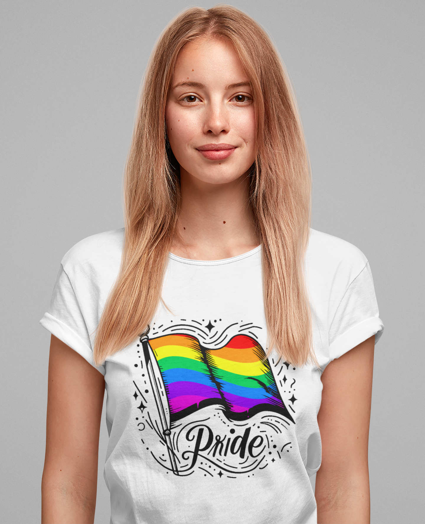 Pride Without Prejudice – Colorful Flag with Lines, Dots & Symbols Graphic T-Shirt
