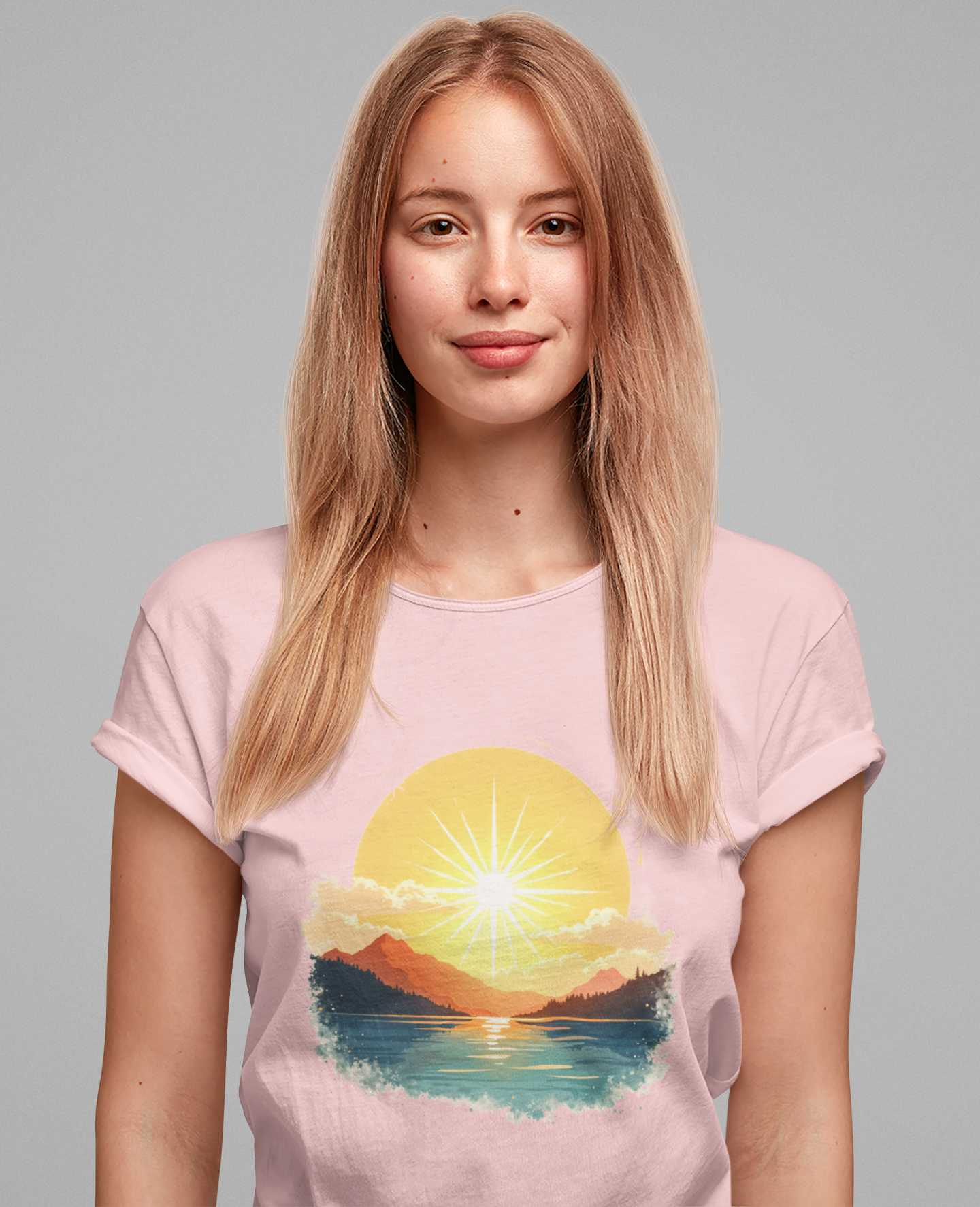 Sunset Mountain and Waterbody Landscape Graphic T-Shirt