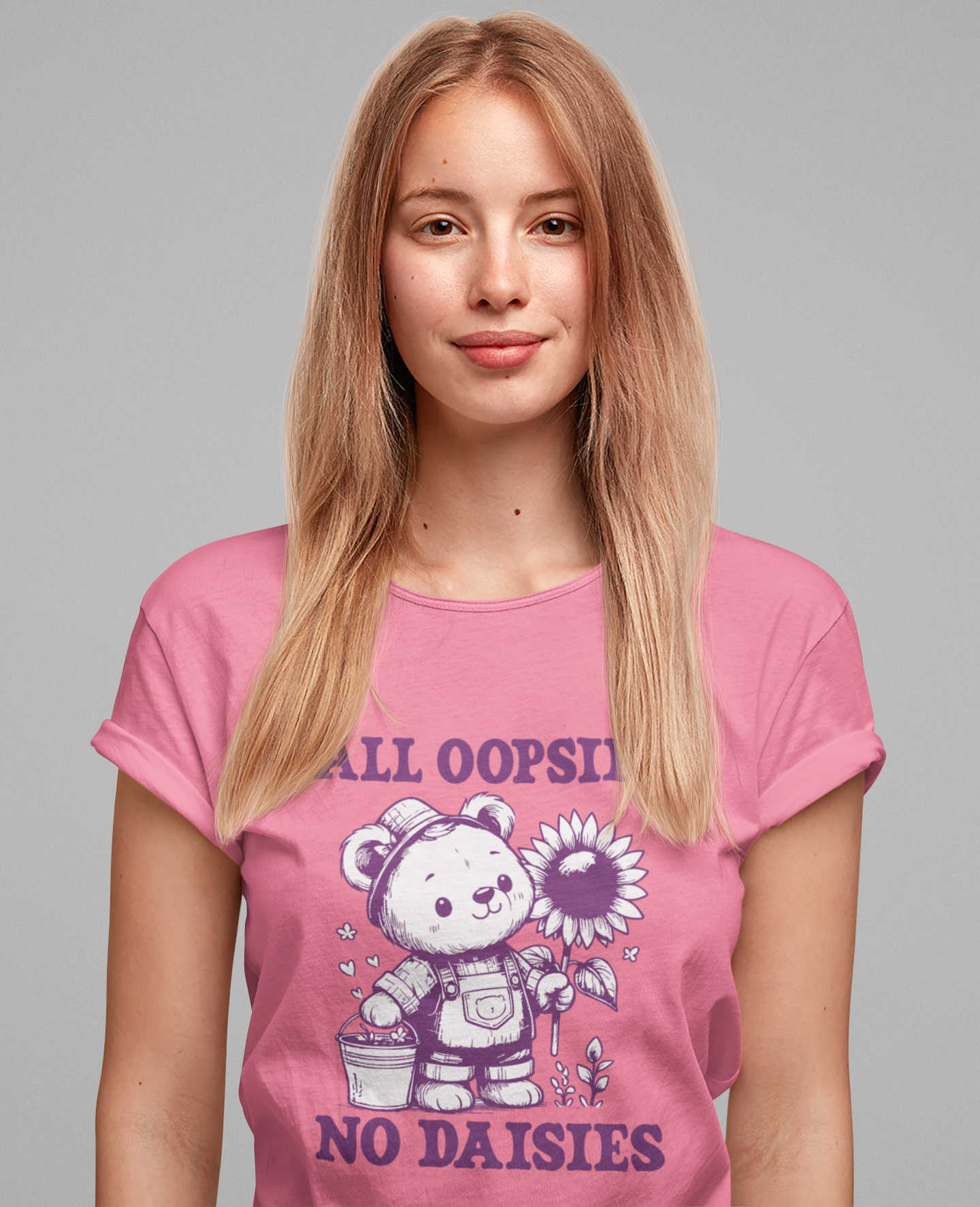 All Oopsies No Daisies T-Shirt – Cute Teddy Bear with Bucket and Flower Graphic