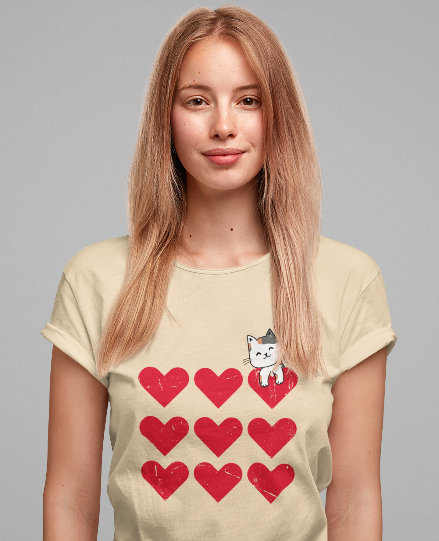 Cute Cat on Hearts T-Shirt – Adorable Kitty with Heart Thought Bubble Graphic Tee