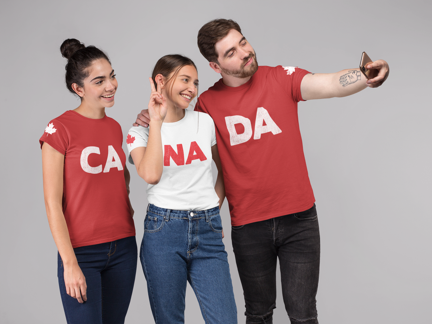 Canada Trio Maple Split Classic - CA, NA, DA T-Shirt Set 3-In-1 Bundle [Red and White Only]