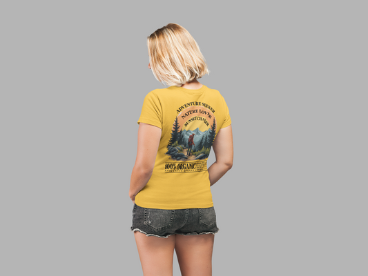 Adventure Seeker Nature Lover T-Shirt – Hiker on Mountain Edge Graphic