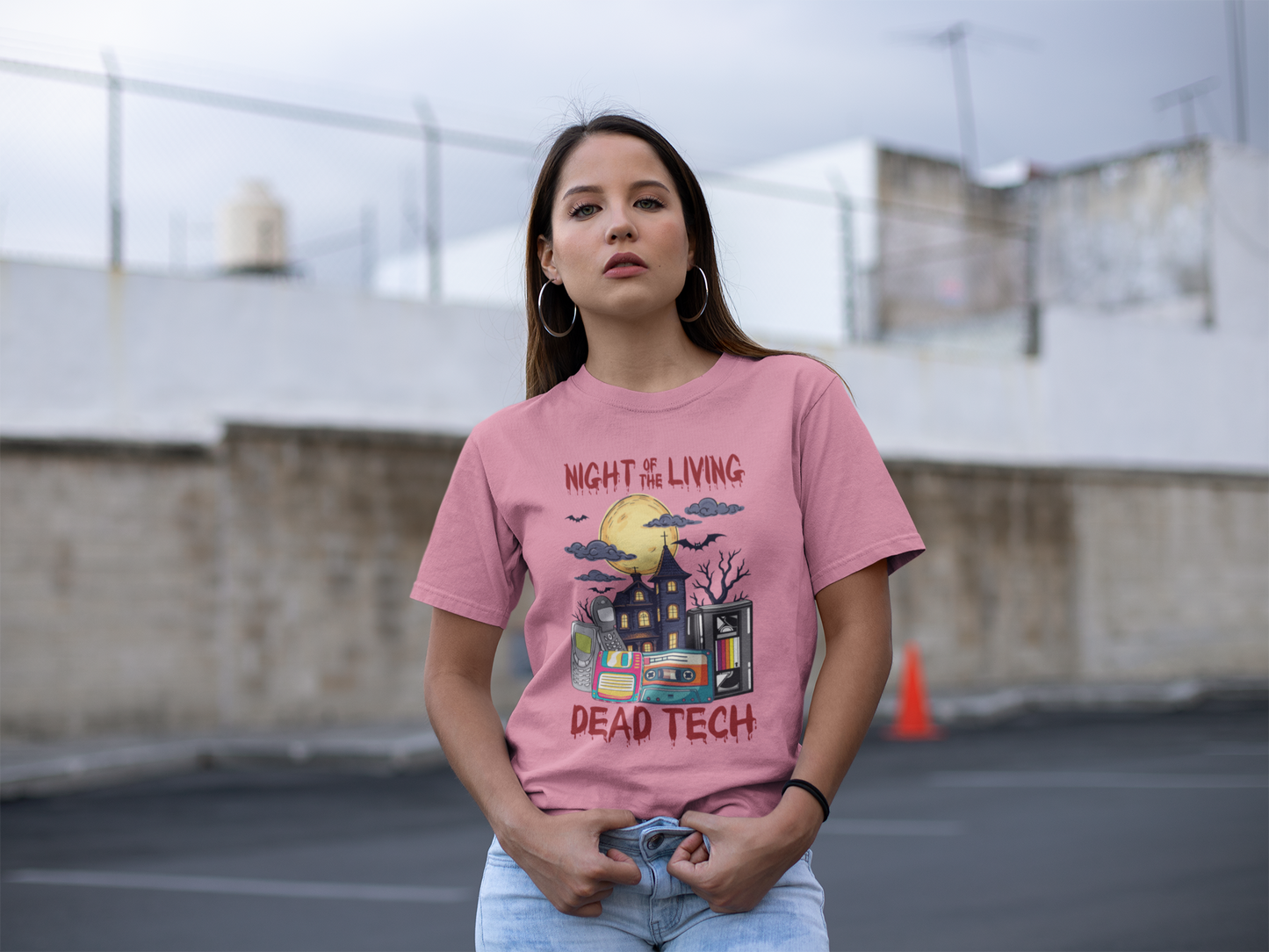 Night of the Living, Dead Tech Tshirt – Haunted Building & Retro Gadgets