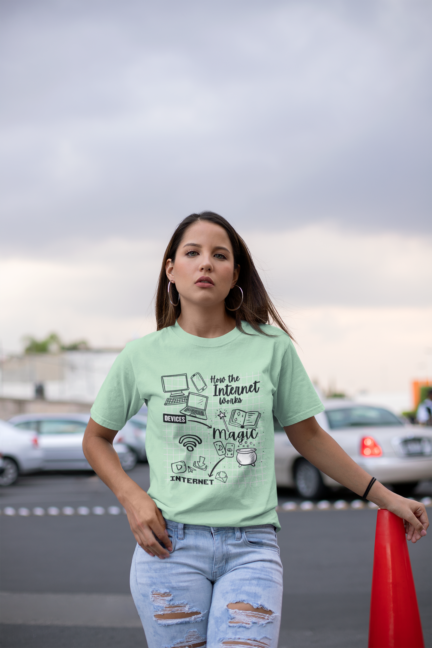 How the Internet Works Tshirt – Devices to Magic to Internet Flow Diagram