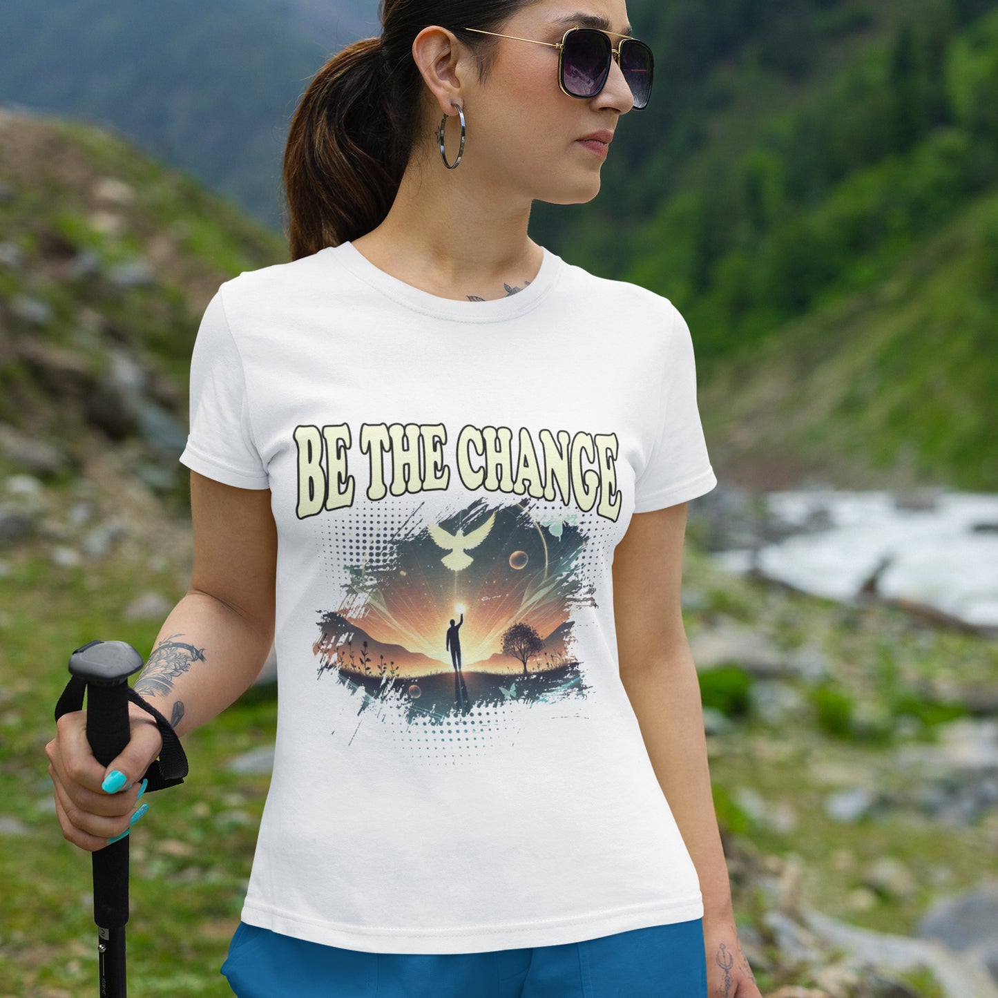 Be the Change | Walking Toward Sunset & White Pigeon T-Shirt
